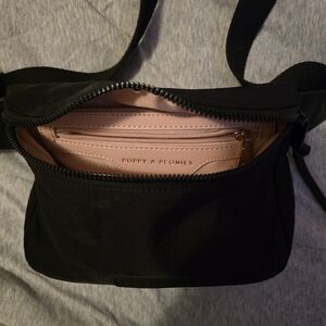 Poppy And Peonies Black Crossbody Bag
